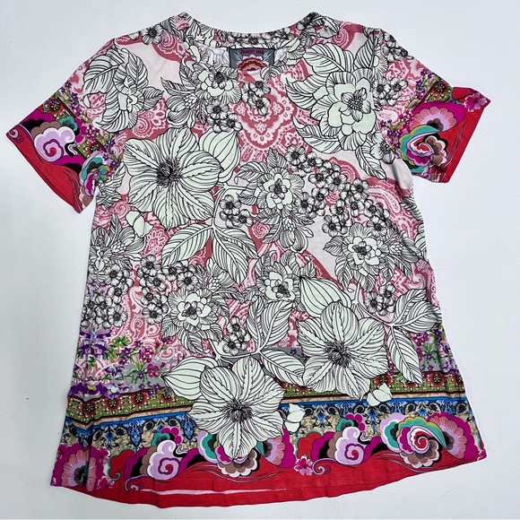 Johnny Was Janie Favorite Sketched Floral Bamboo Knit Jersey Tee Size Small - Picture 3 of 9